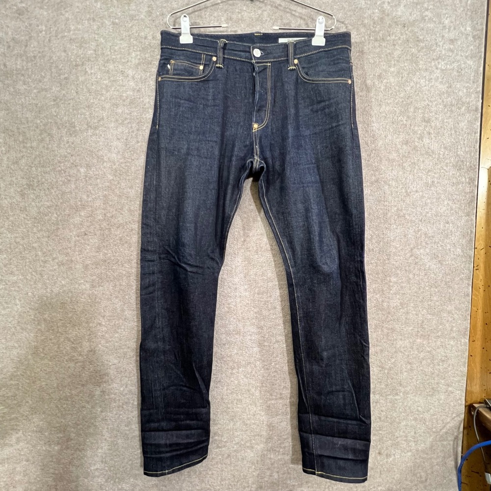 H&M &Denim Jeans Mens 34x34 Slim Selvedge Weave Dark Wash Indigo